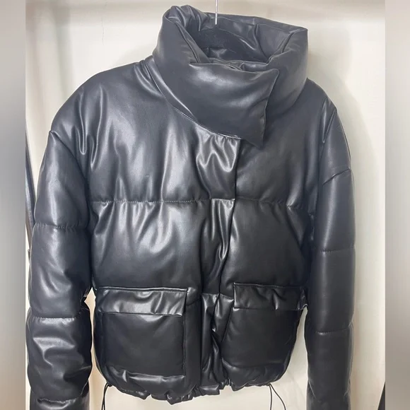 Faux Leather Missguided Khaki Puffer Jacket MISSGUIDED Black Faux